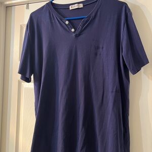 Kuyigo Men's Large Navy V Neck Button Shirt